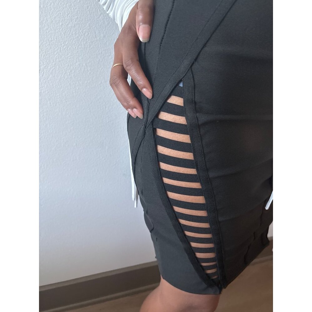 High Waist Skirt Size Medium Black Cutout Lattice Bodycon Stretch Bold Clubwear - Picture 9 of 16